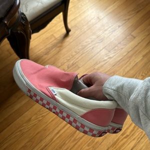 PINK AND WHITE CHECKERED VANS SLIP ON